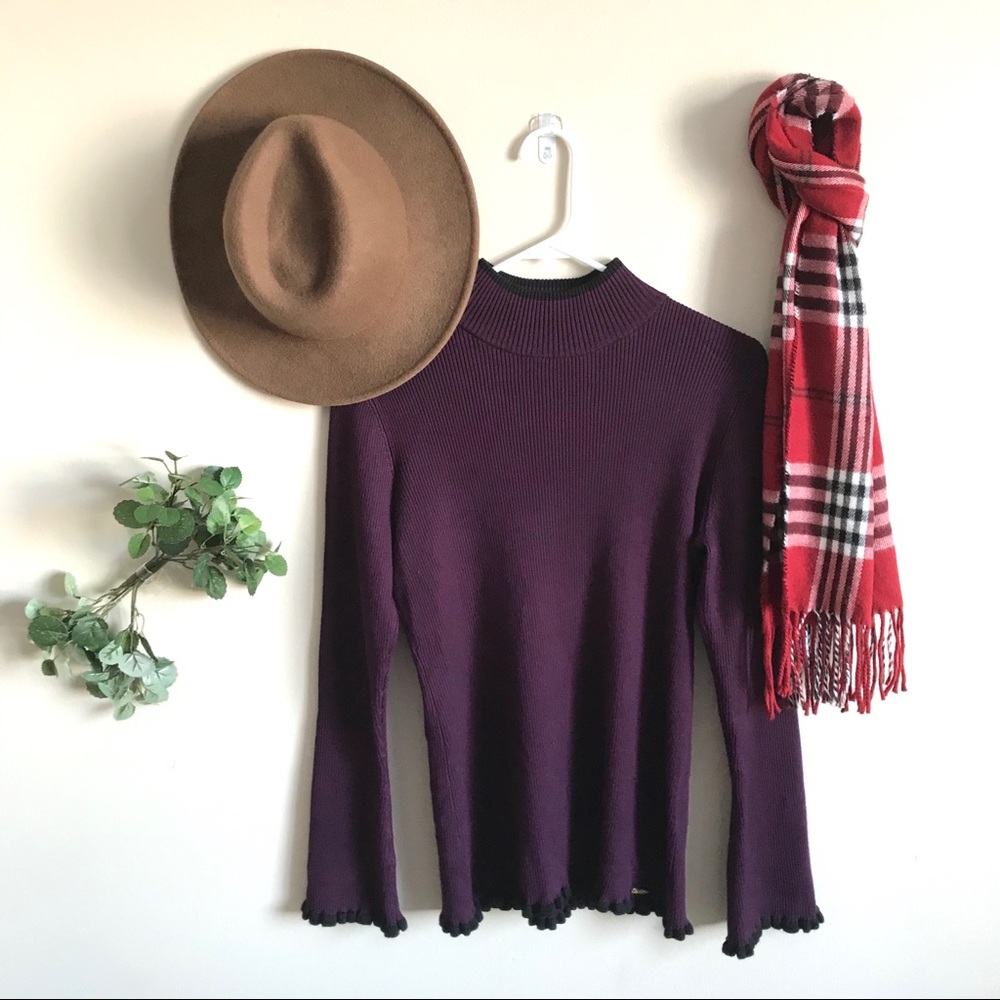 Calvin Klein Ribbed Mock Neck Flare Cuff Sweater